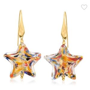 NEW Italian Murano Glass Multicolored Star Drop Set 18kt Gold Over Sterling